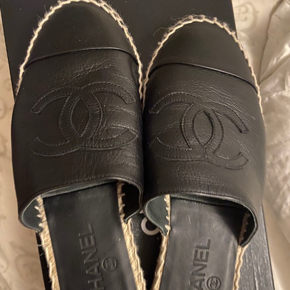 Chanel Black Espadrille Mules